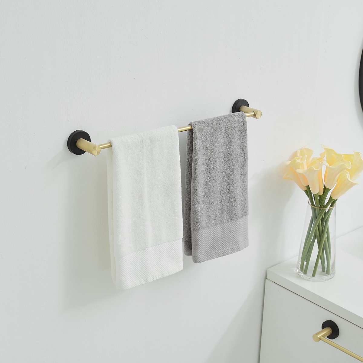 5PCS Towel Bar Toilet Paper Holder Towel Hook Set Black Gold - buyfaucet.com