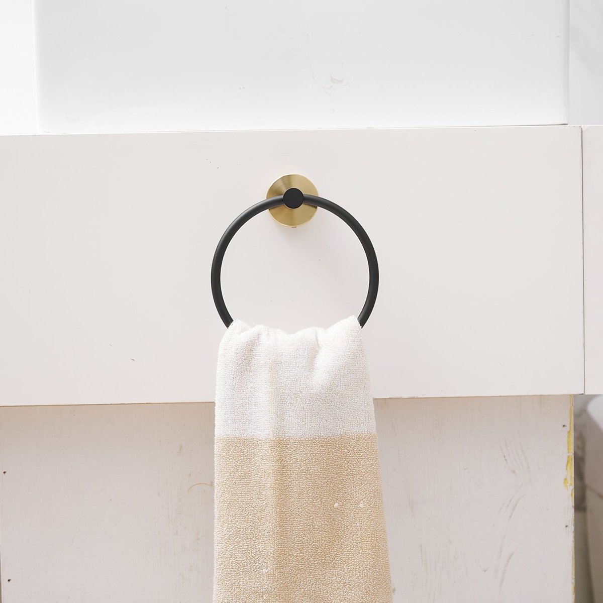 5PCS Towel Bar Toilet Paper Holder Towel Ring Set Black Gold - buyfaucet.com