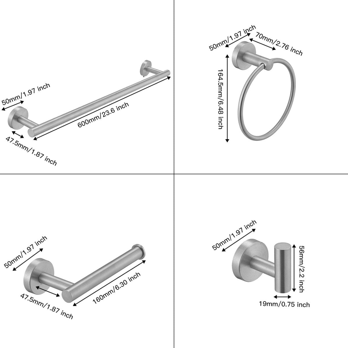5PCS Towel Bar Towel Hook Paper Holder Towel Ring Set Nickel - buyfaucet.com