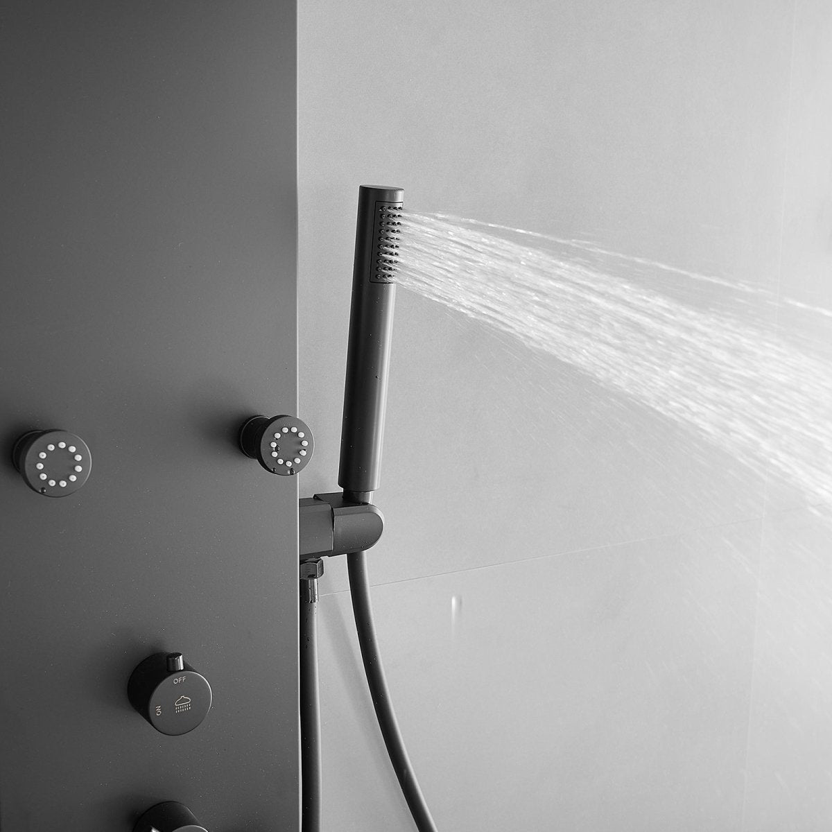 6-Jet Rainfall Shower Panel System in Stainless Steel Black - buyfaucet.com