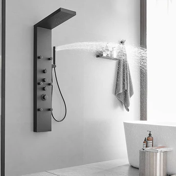6-Jet Rainfall Shower Panel System in Stainless Steel Black - buyfaucet.com