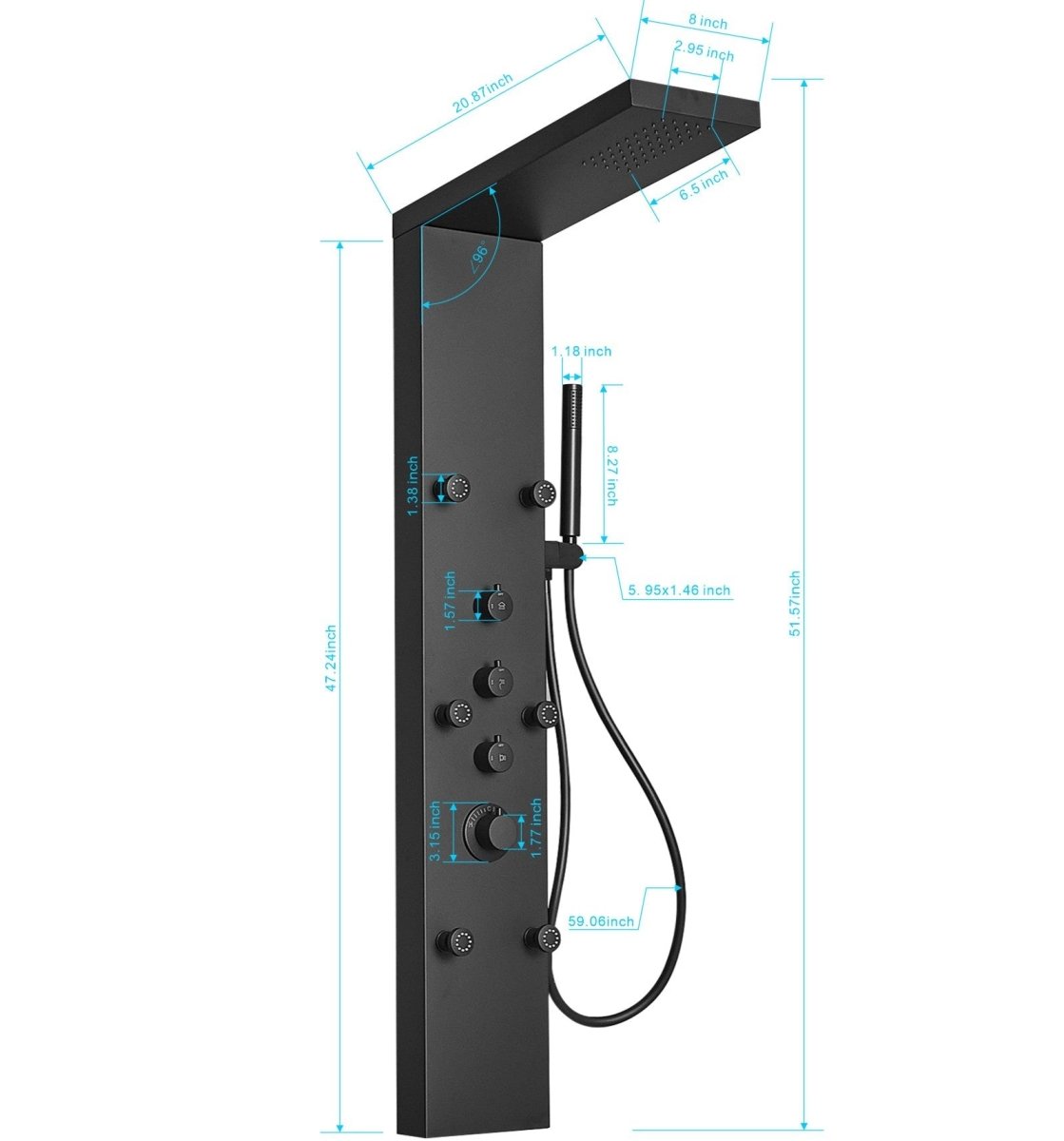 6-Jet Rainfall Shower Panel System in Stainless Steel Black - buyfaucet.com