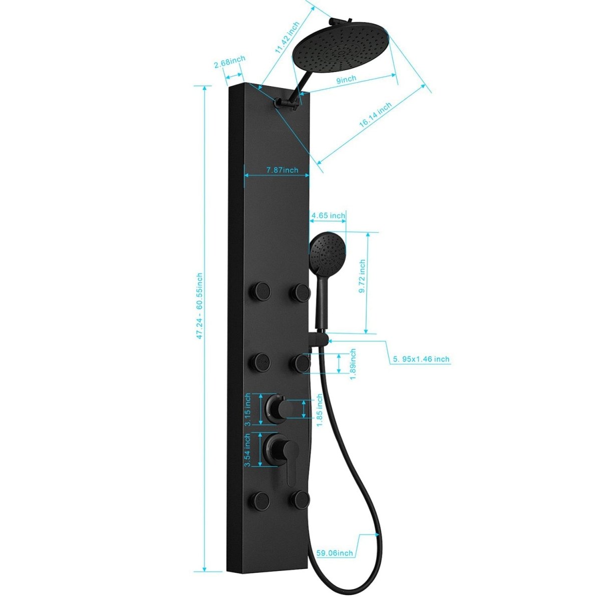 6-Jet Stainless Steel Rainfall Shower Panel System Black - buyfaucet.com