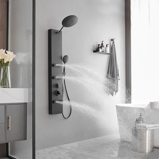 6-Jet Stainless Steel Rainfall Shower Panel System Black - buyfaucet.com