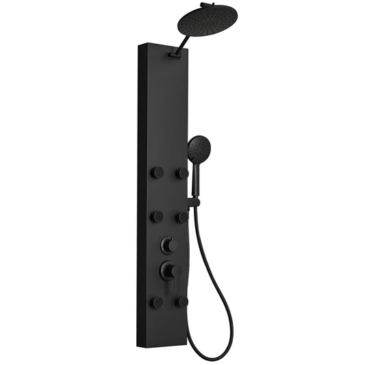 6-Jet Stainless Steel Rainfall Shower Panel System Black - buyfaucet.com