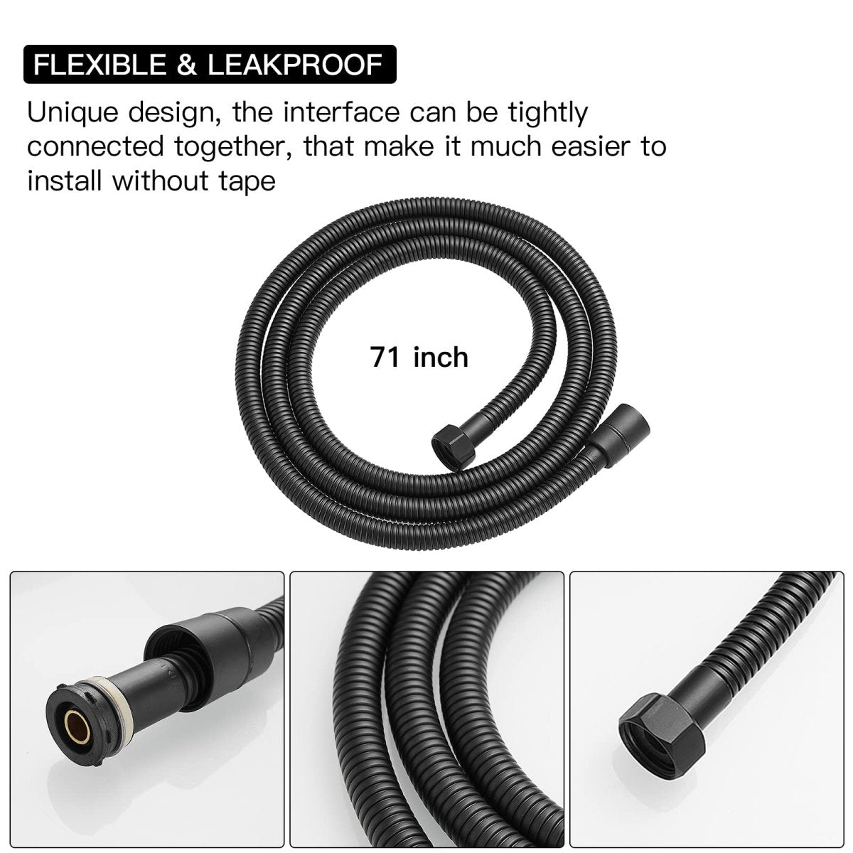 71 Inches Flexible Handheld Shower Head Hose Matte Black - buyfaucet.com