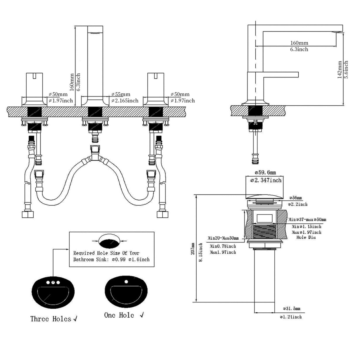 8" Double-Handle Bathroom Faucet with Pop-up Drain Black - buyfaucet.com