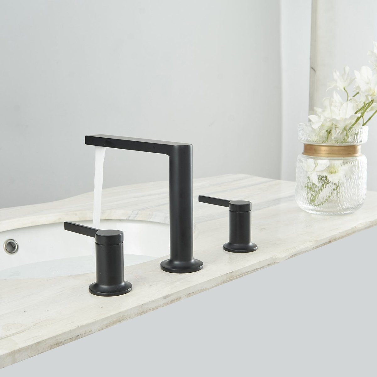 8" Double-Handle Bathroom Faucet with Pop-up Drain Black - buyfaucet.com