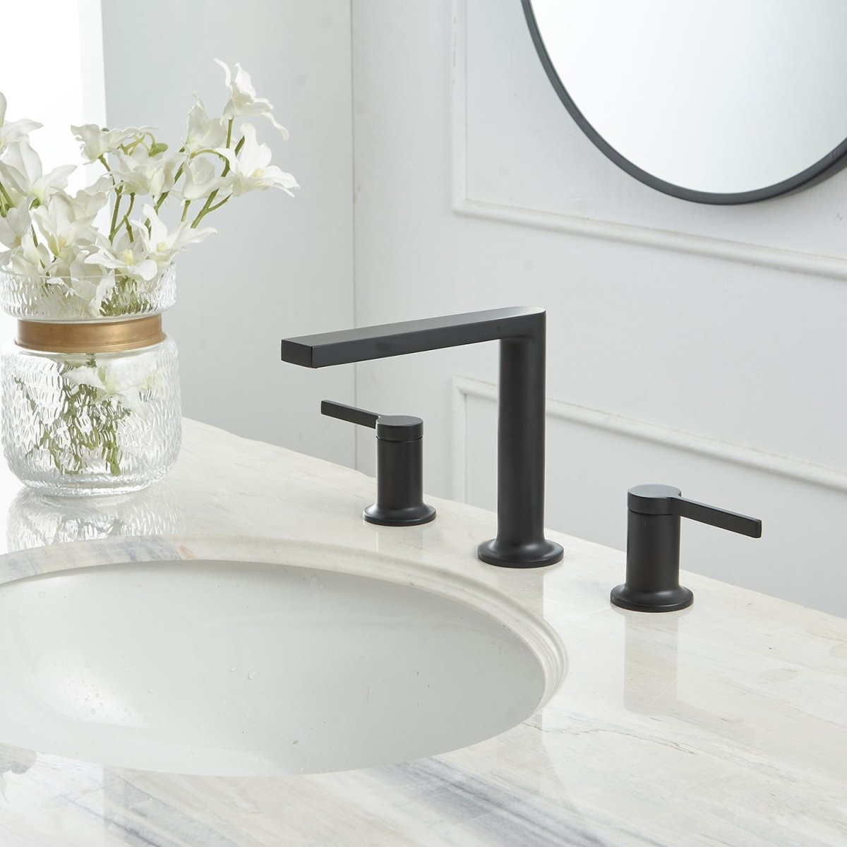 8" Double-Handle Bathroom Faucet with Pop-up Drain Black - buyfaucet.com