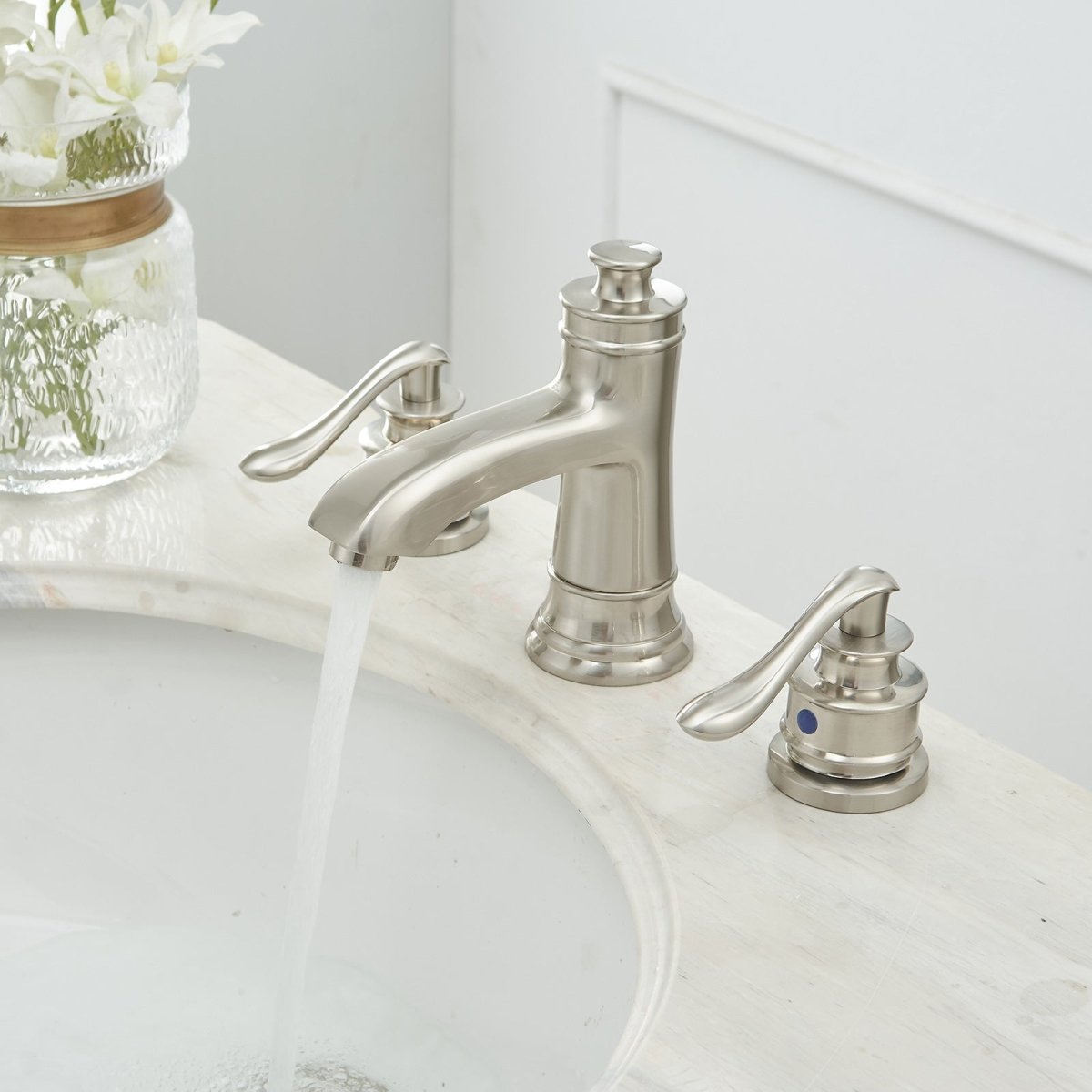 8 in 2-Handle Bathroom Faucet with Drain Brushed Nickel - buyfaucet.com