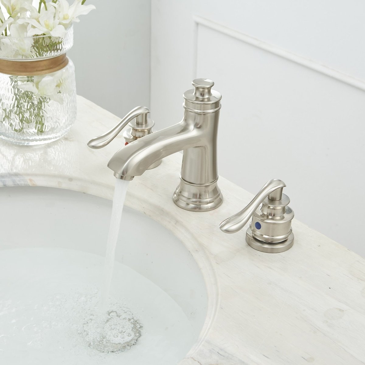 8 in 2-Handle Bathroom Faucet with Drain Brushed Nickel - buyfaucet.com