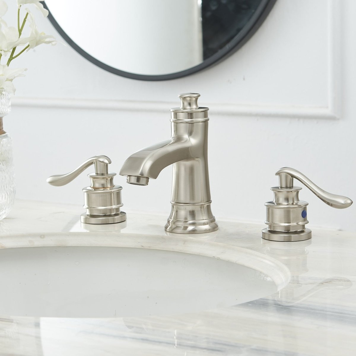 8 in 2-Handle Bathroom Faucet with Drain Brushed Nickel - buyfaucet.com