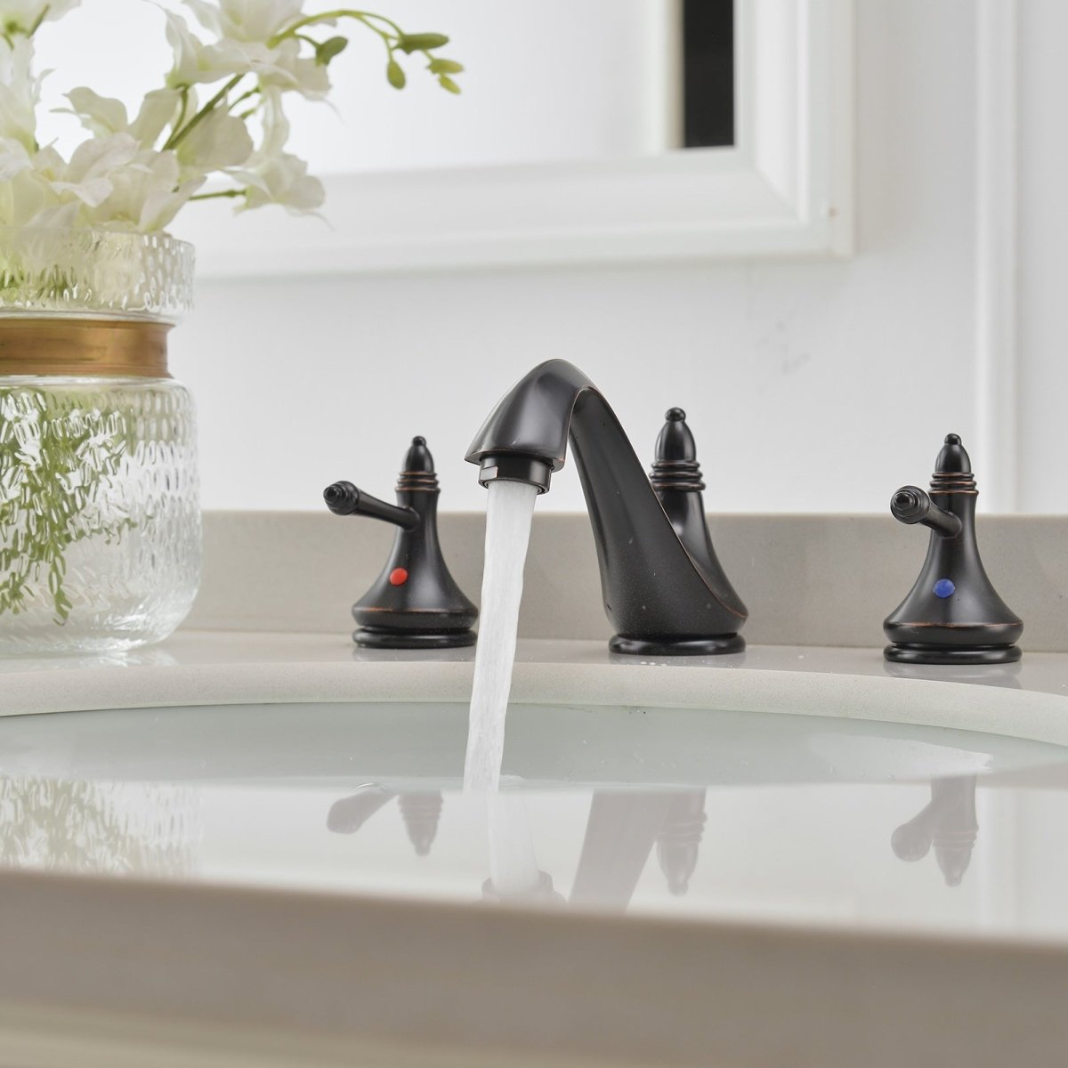 8 in 2 Handle Bathroom Faucet With Drain Oil Rubbed Bronze - buyfaucet.com