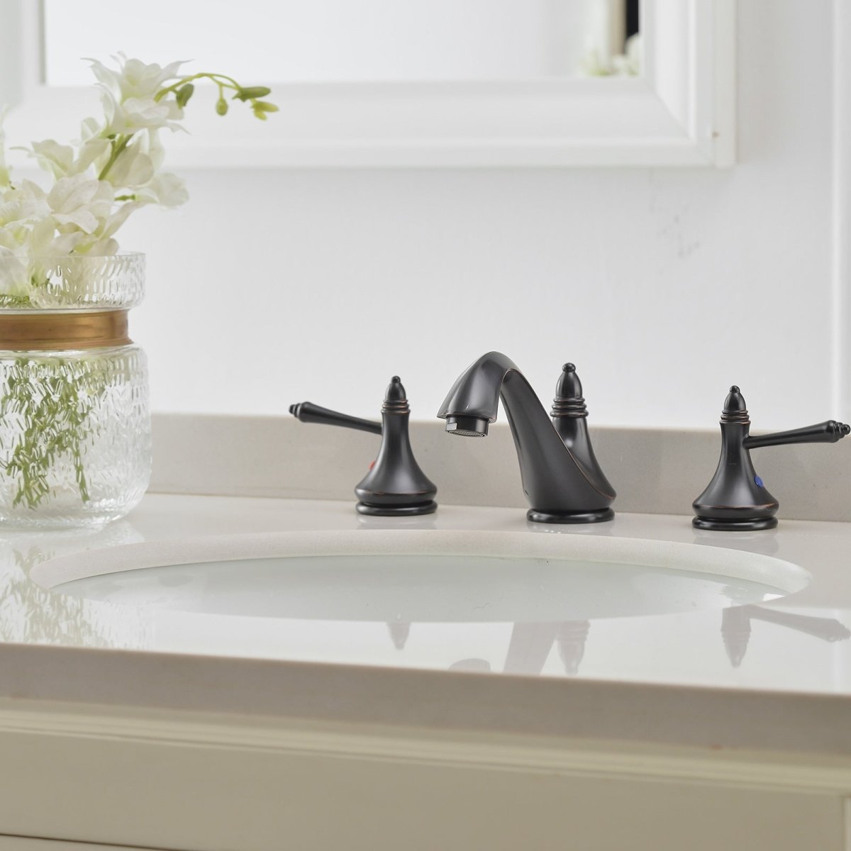8 in 2 Handle Bathroom Faucet With Drain Oil Rubbed Bronze - buyfaucet.com