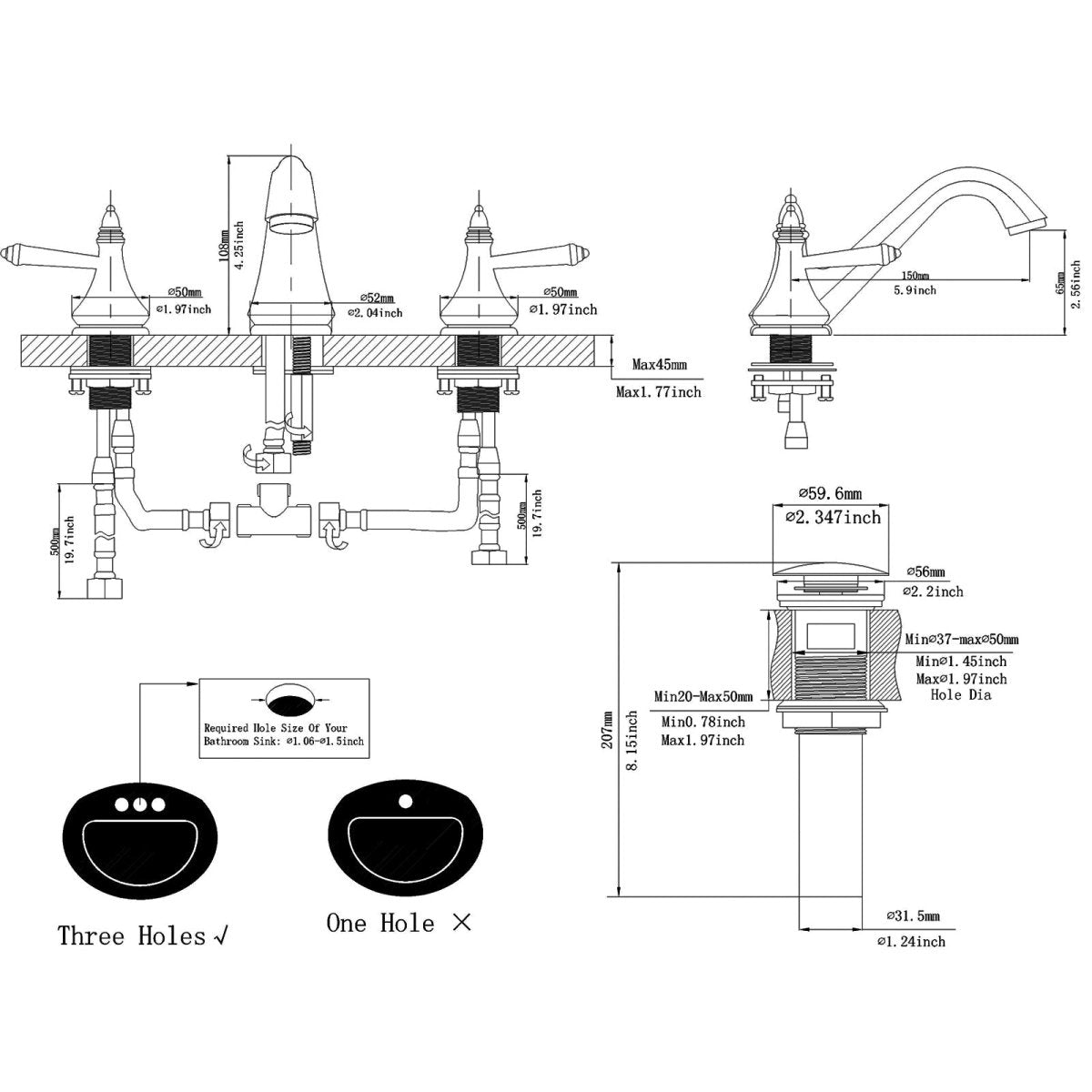 8 in 2 Handle Bathroom Faucet With Drain Oil Rubbed Bronze - buyfaucet.com
