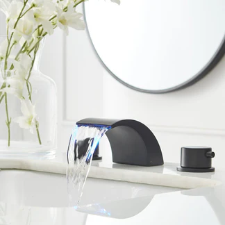 8 in 2-Handle Bathroom Faucet With Led Light Matte Black-1 - buyfaucet.com