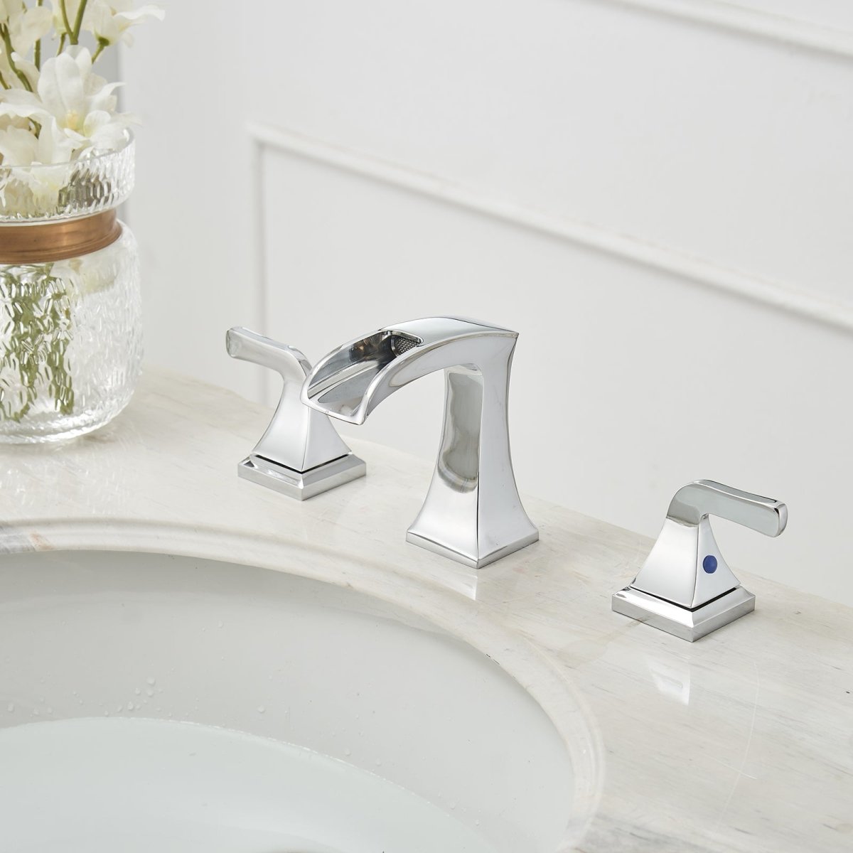 8 in 2-Handle Waterfall Bathroom Sink Faucet Chrome - buyfaucet.com
