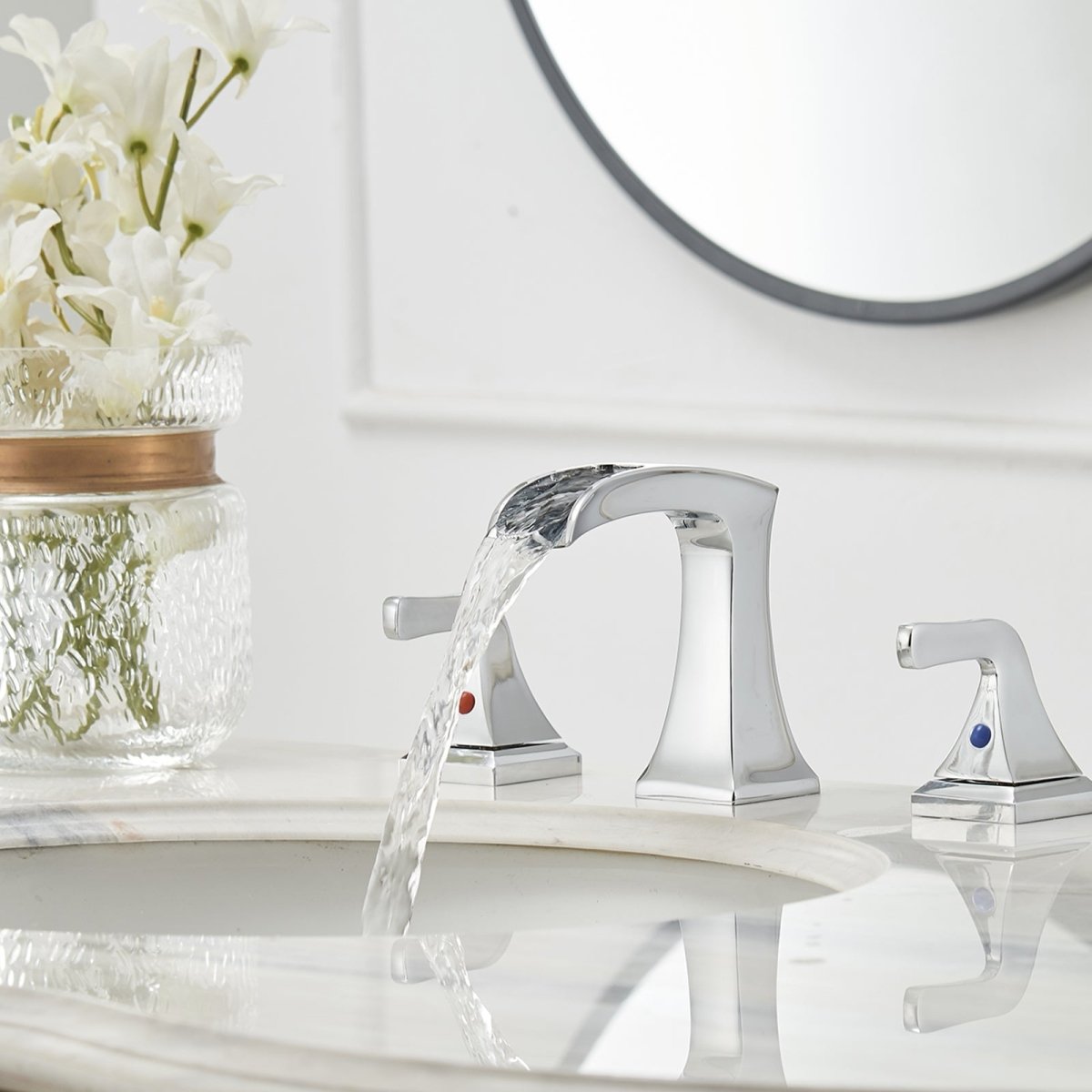 8 in 2-Handle Waterfall Bathroom Sink Faucet Chrome - buyfaucet.com