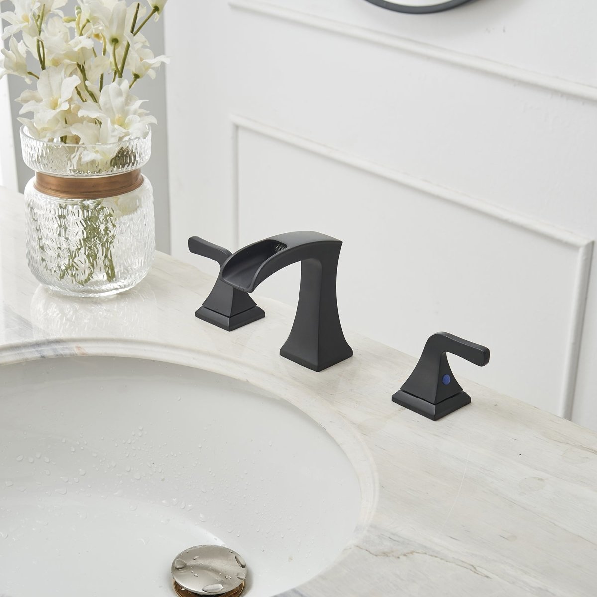 8 in 2-Handle Waterfall Bathroom Sink Faucet in Matte Black - buyfaucet.com