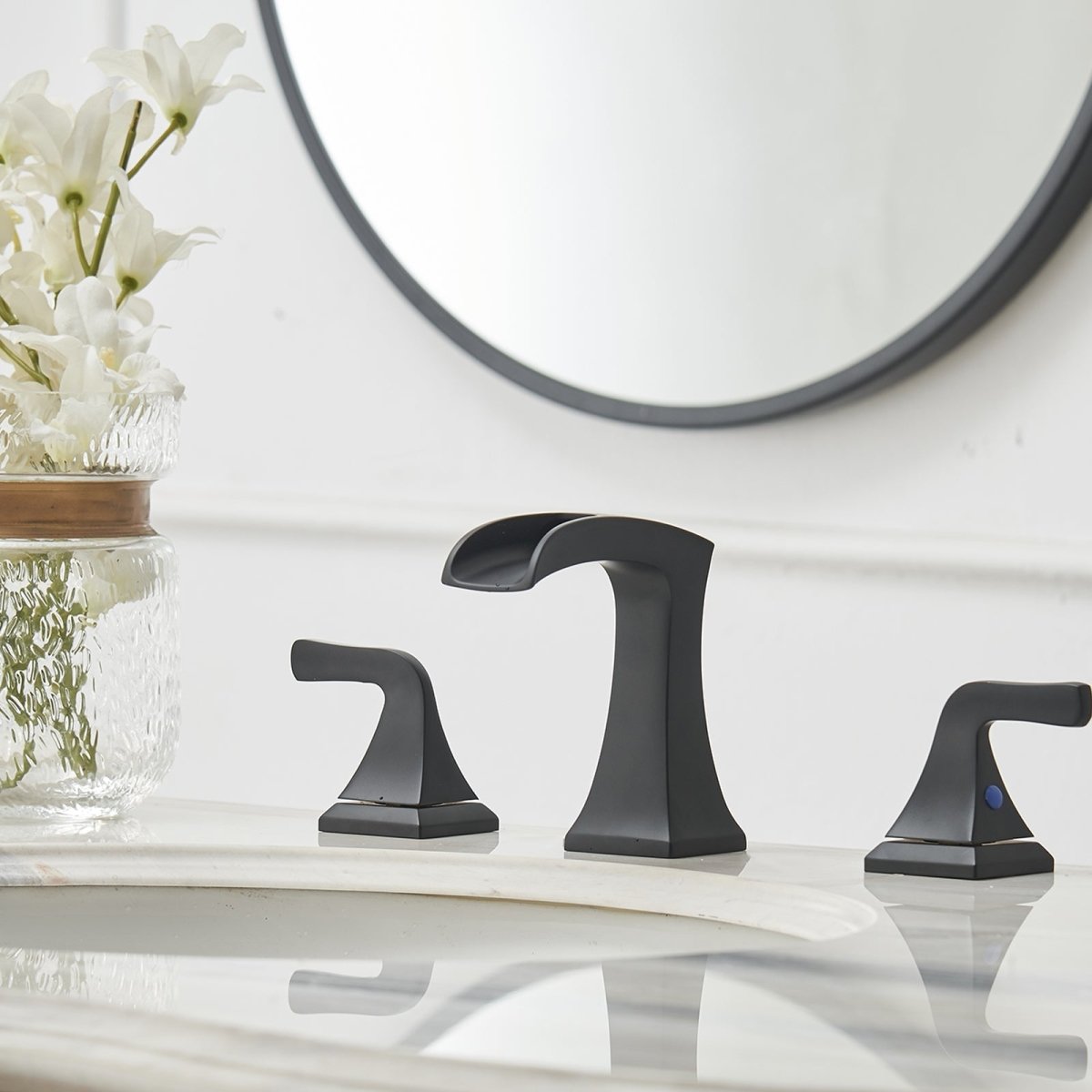 8 in 2-Handle Waterfall Bathroom Sink Faucet in Matte Black - buyfaucet.com