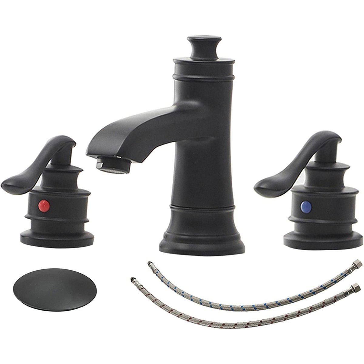 8 in Double Handle Bathroom Faucet With Drain Assembly Black - buyfaucet.com