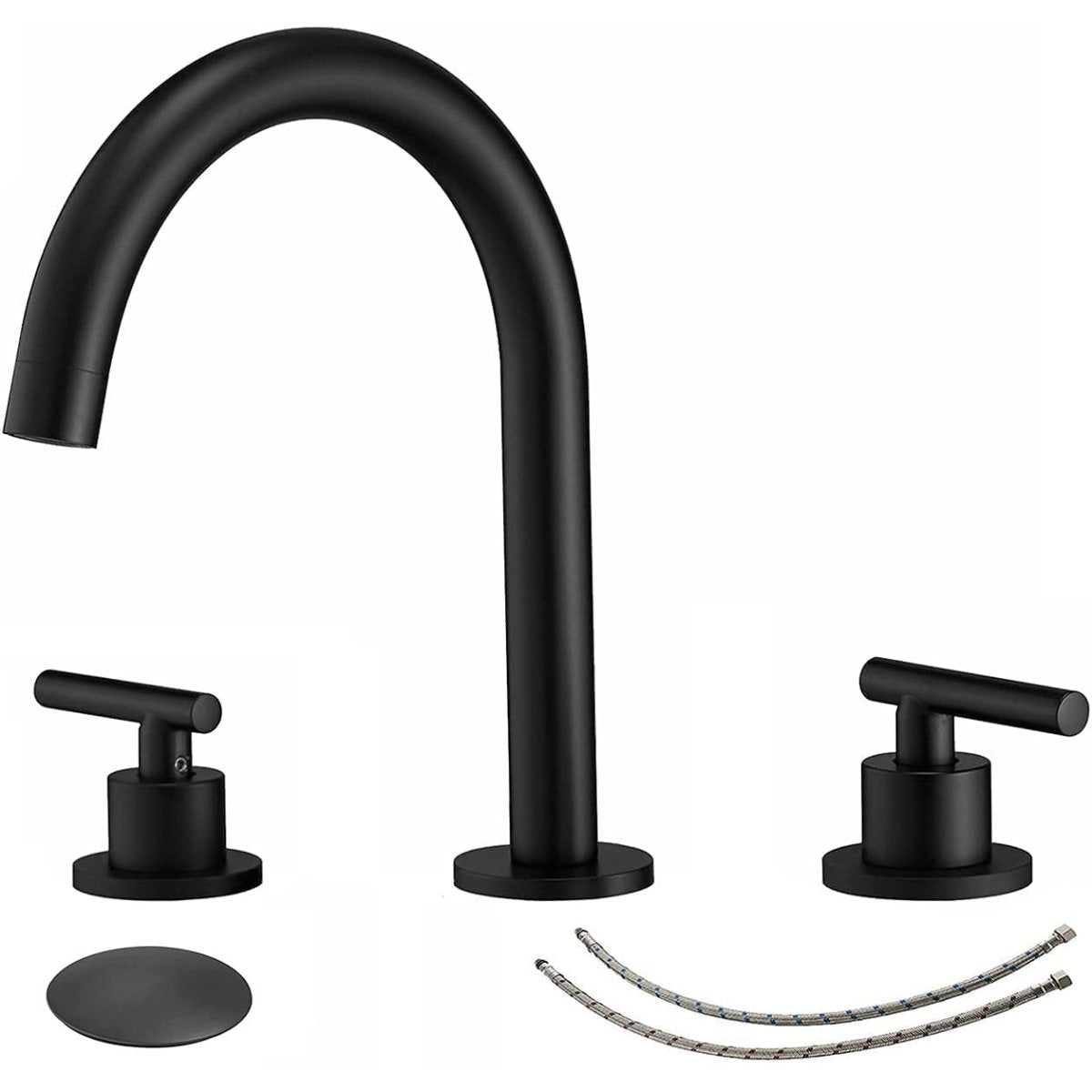 8 in Double Handle Bathroom Faucet With Drain Black - buyfaucet.com