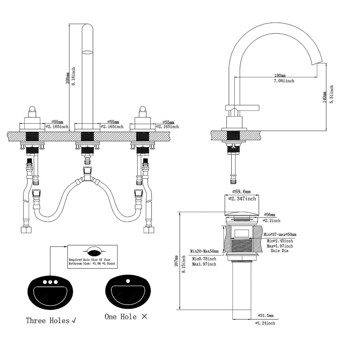 8 in Double Handle Bathroom Faucet With Drain Black - buyfaucet.com