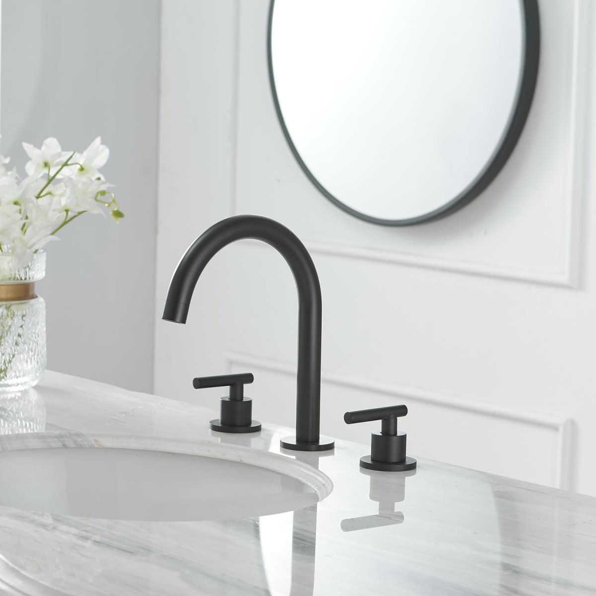 8 in Double Handle Bathroom Faucet With Drain Black - buyfaucet.com