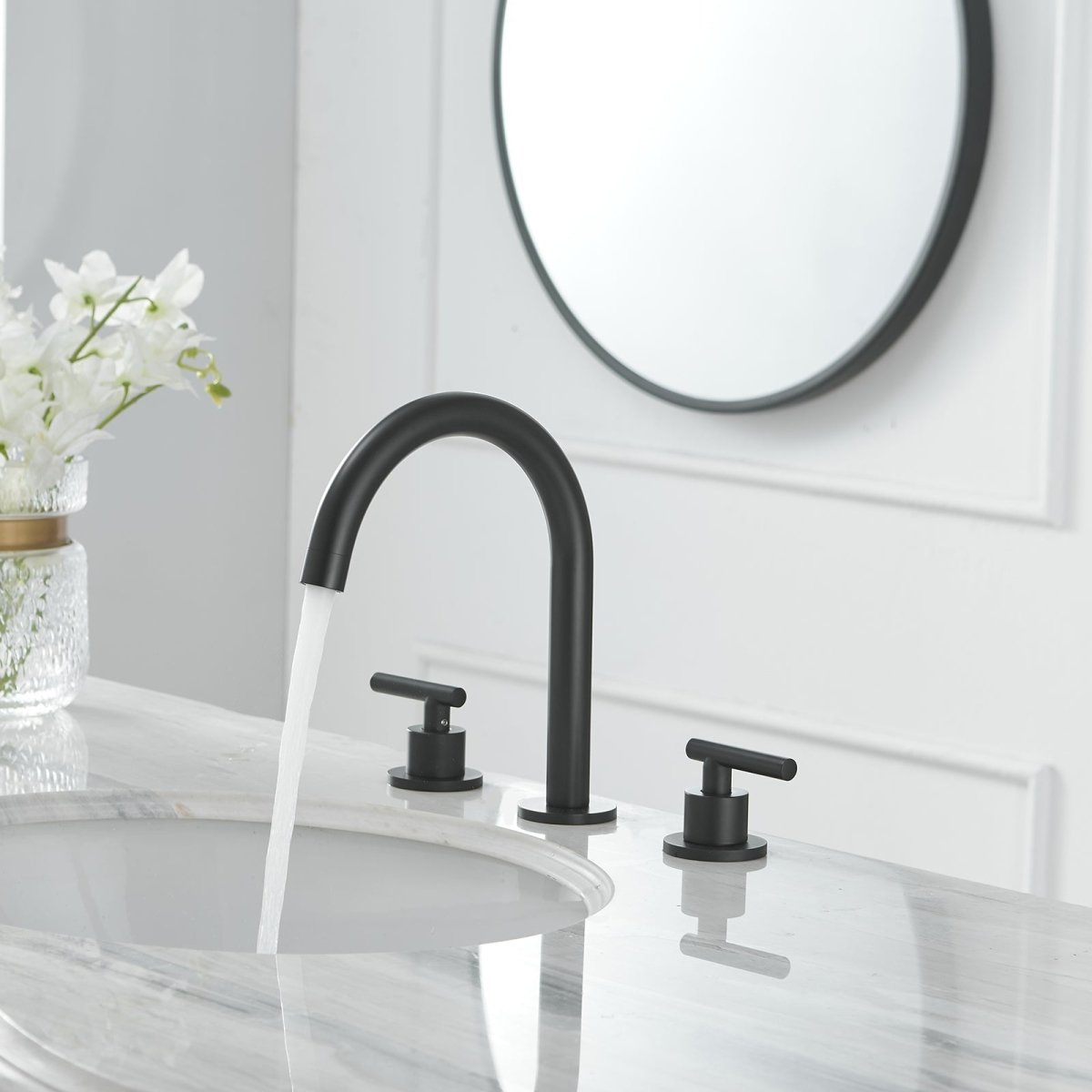 8 in Double Handle Bathroom Faucet With Drain Black - buyfaucet.com