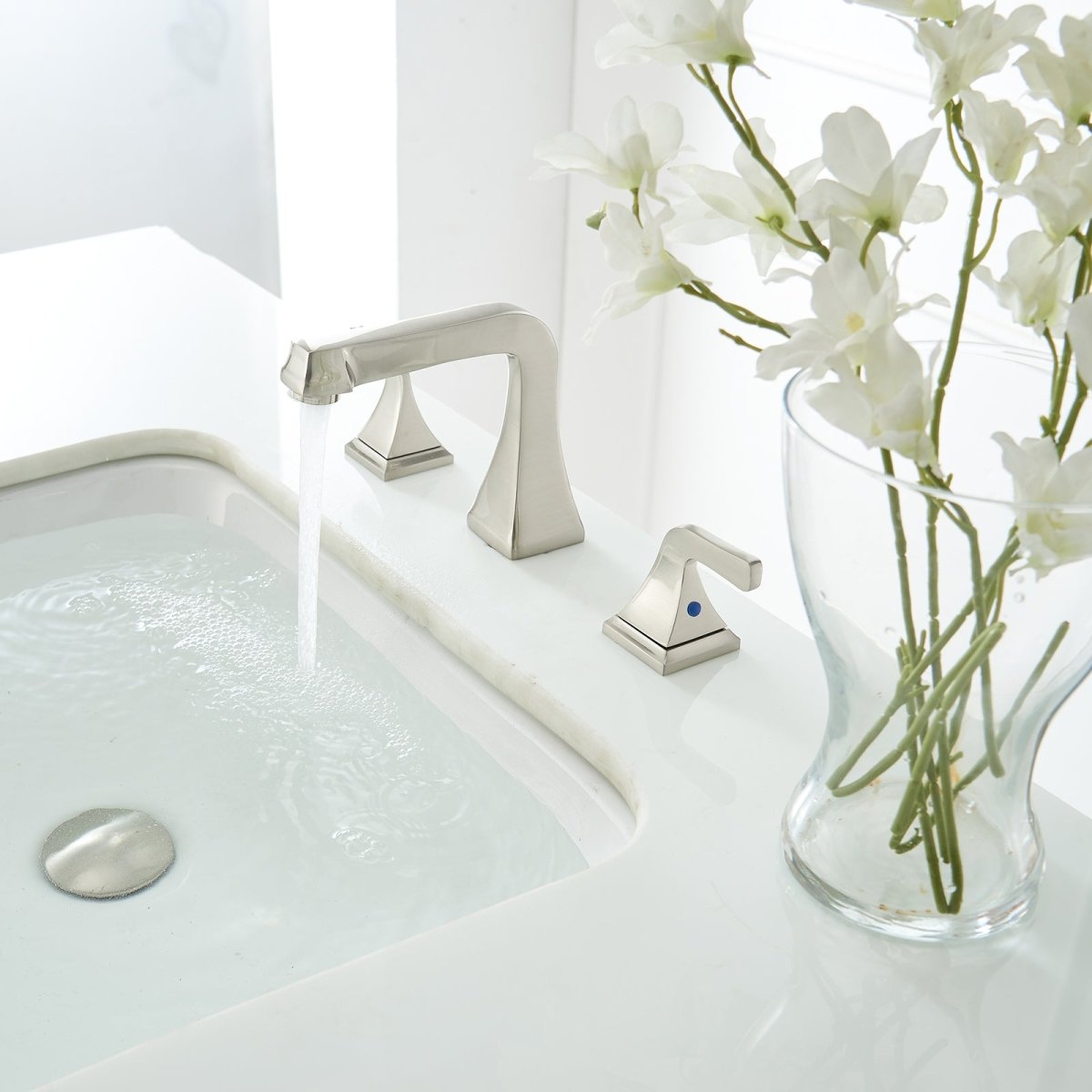 8 in Double Handle Bathroom Faucet with Drain Brushed Nickel - buyfaucet.com