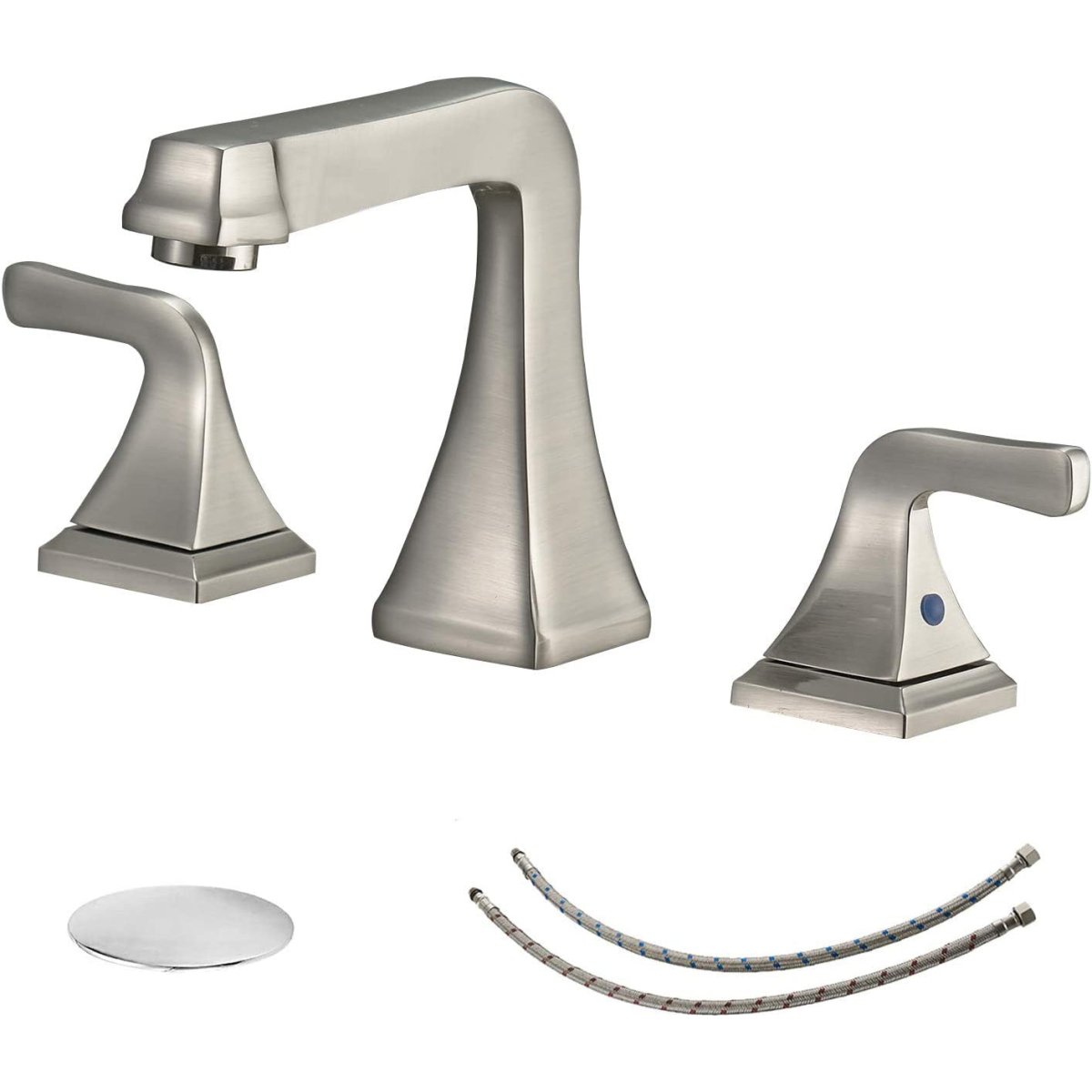 8 in Double Handle Bathroom Faucet with Drain Brushed Nickel - buyfaucet.com