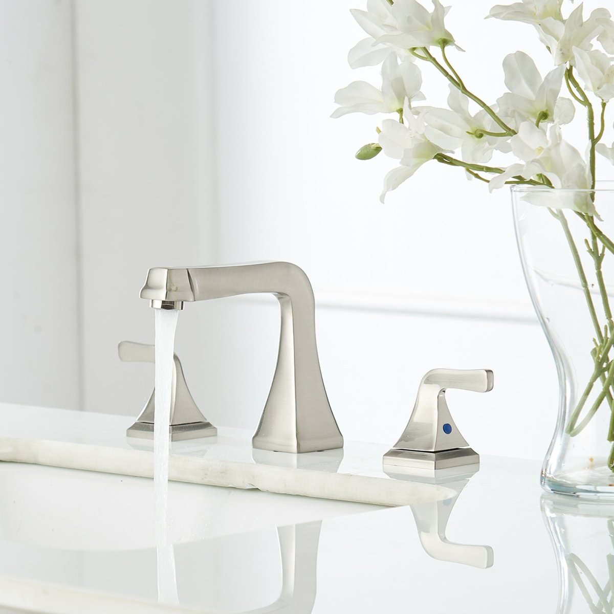 8 in Double Handle Bathroom Faucet with Drain Brushed Nickel - buyfaucet.com
