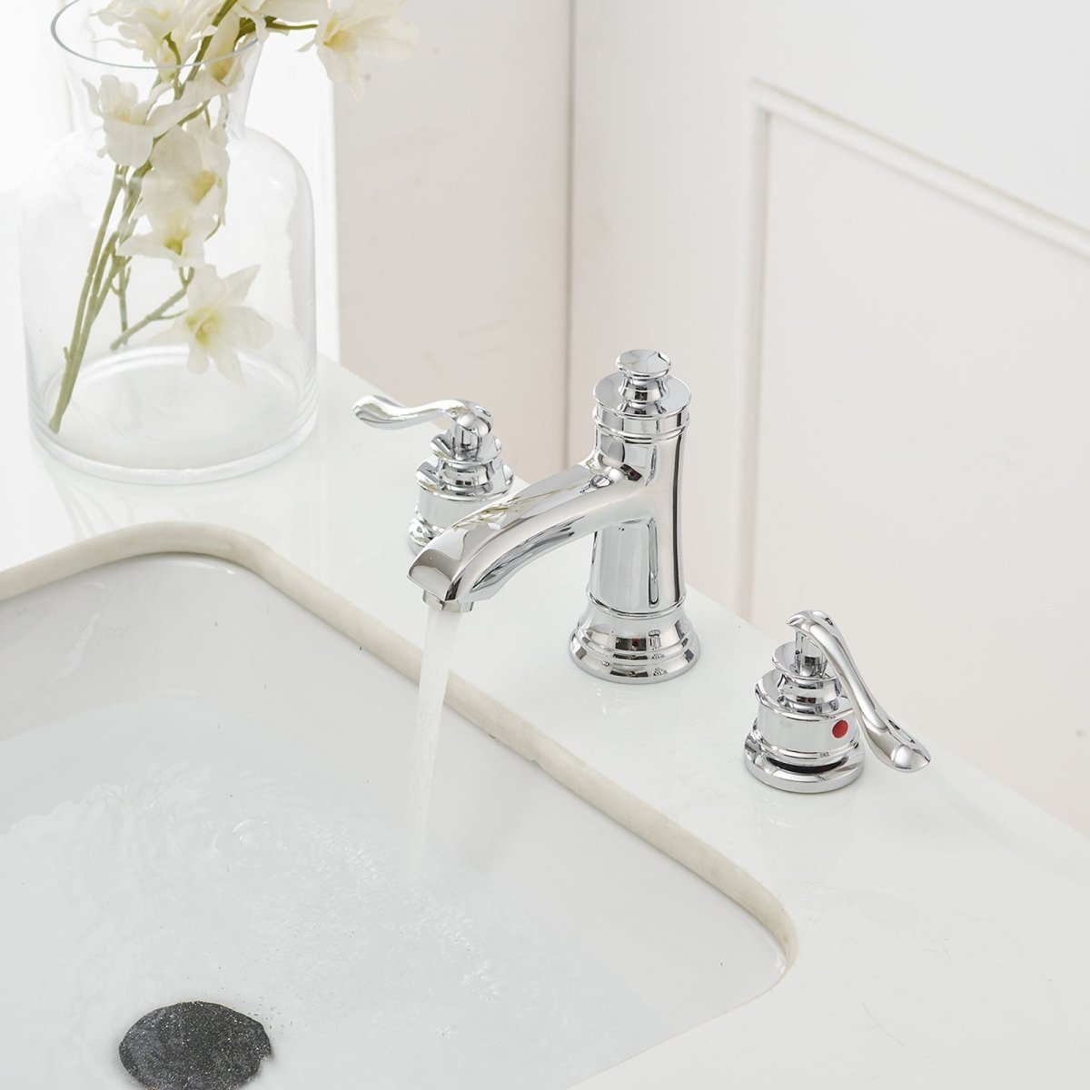 8 in Double Handle Bathroom Faucet with Drain Chrome - buyfaucet.com