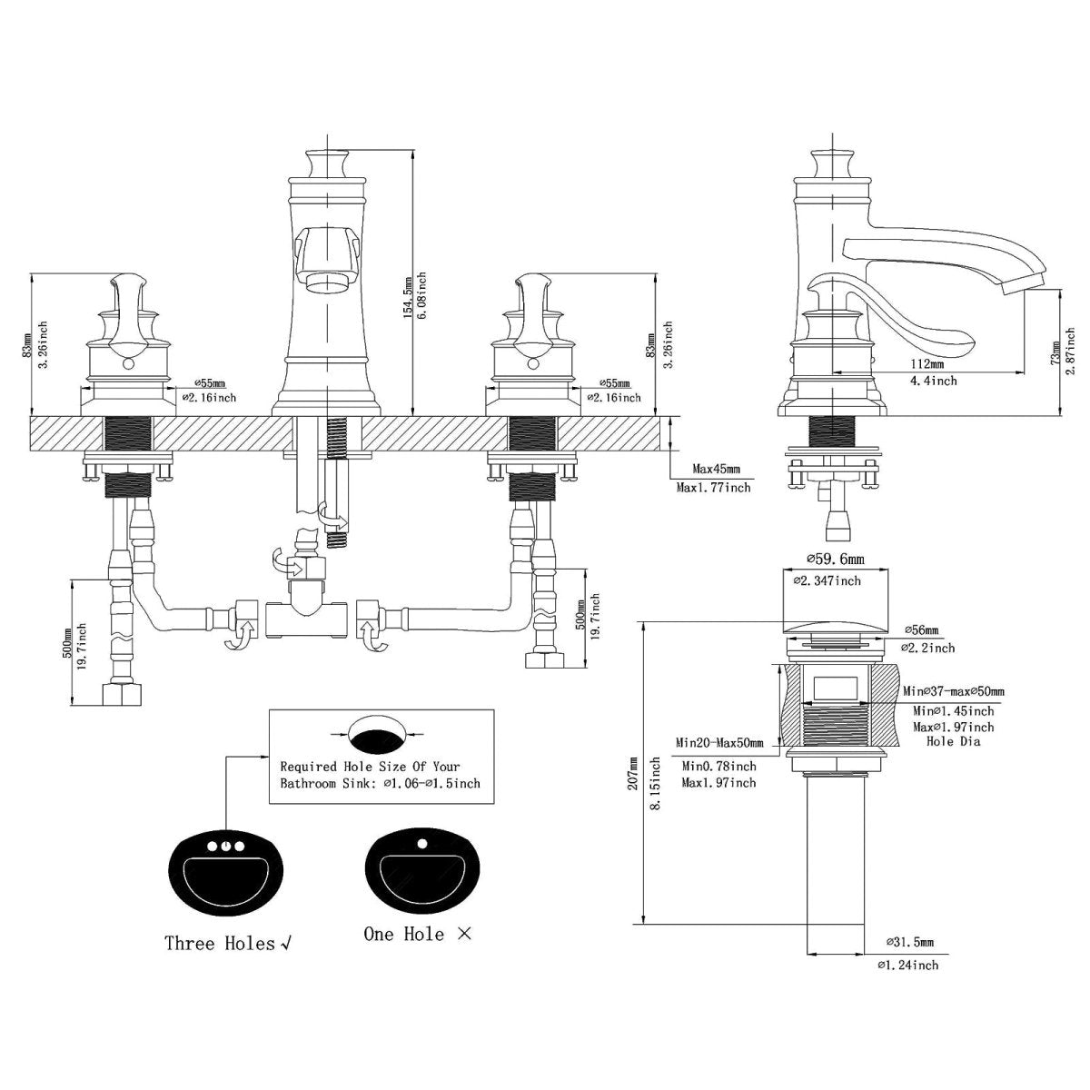 8 in Double Handle Bathroom Faucet with Drain Chrome - buyfaucet.com