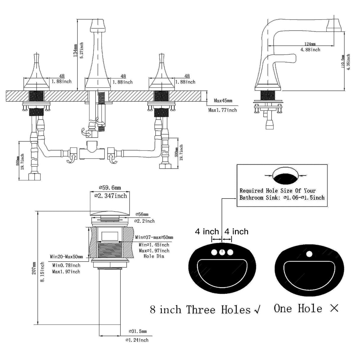 8 in Double Handle Bathroom Faucet with Drain Matte Black - buyfaucet.com