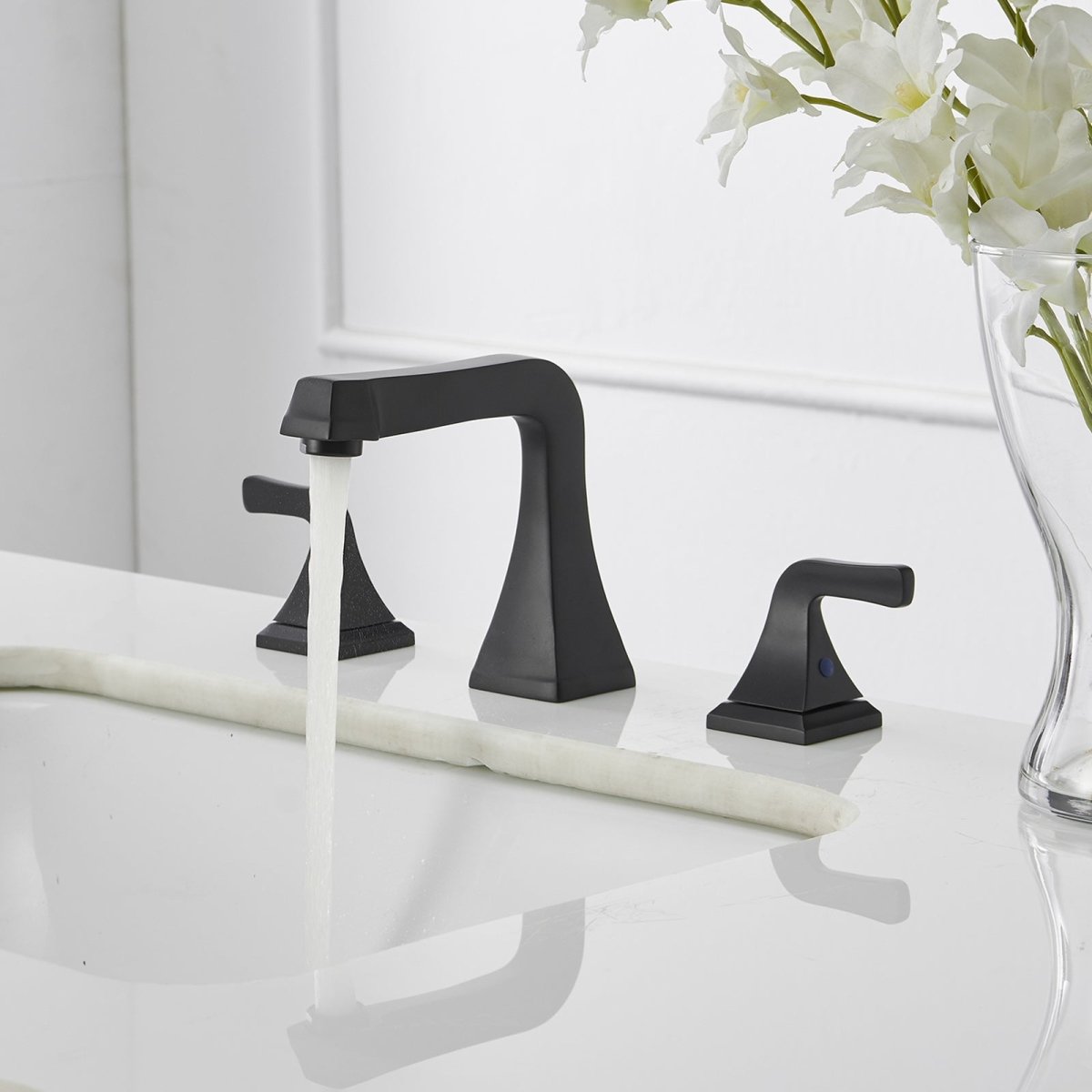 8 in Double Handle Bathroom Faucet with Drain Matte Black - buyfaucet.com