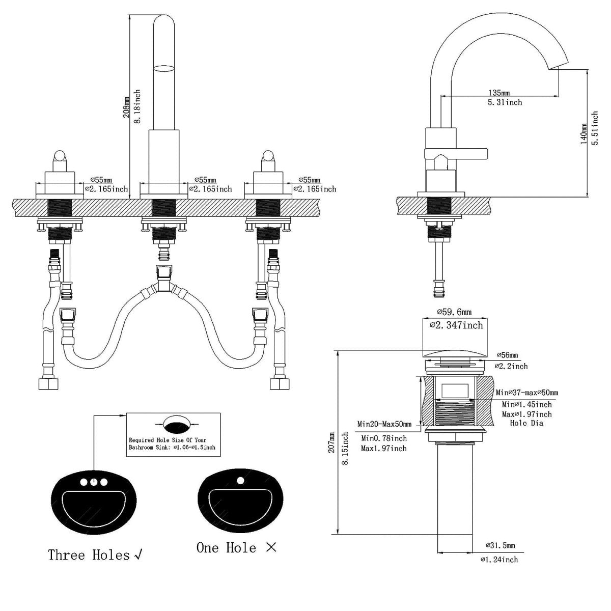 8 in Double Handle Bathroom Faucet With Drain Matte Black - buyfaucet.com