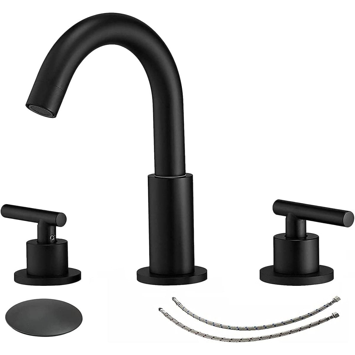8 in Double Handle Bathroom Faucet With Drain Matte Black - buyfaucet.com