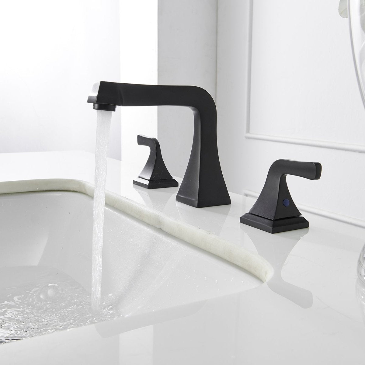 8 in Double Handle Bathroom Faucet with Drain Matte Black - buyfaucet.com