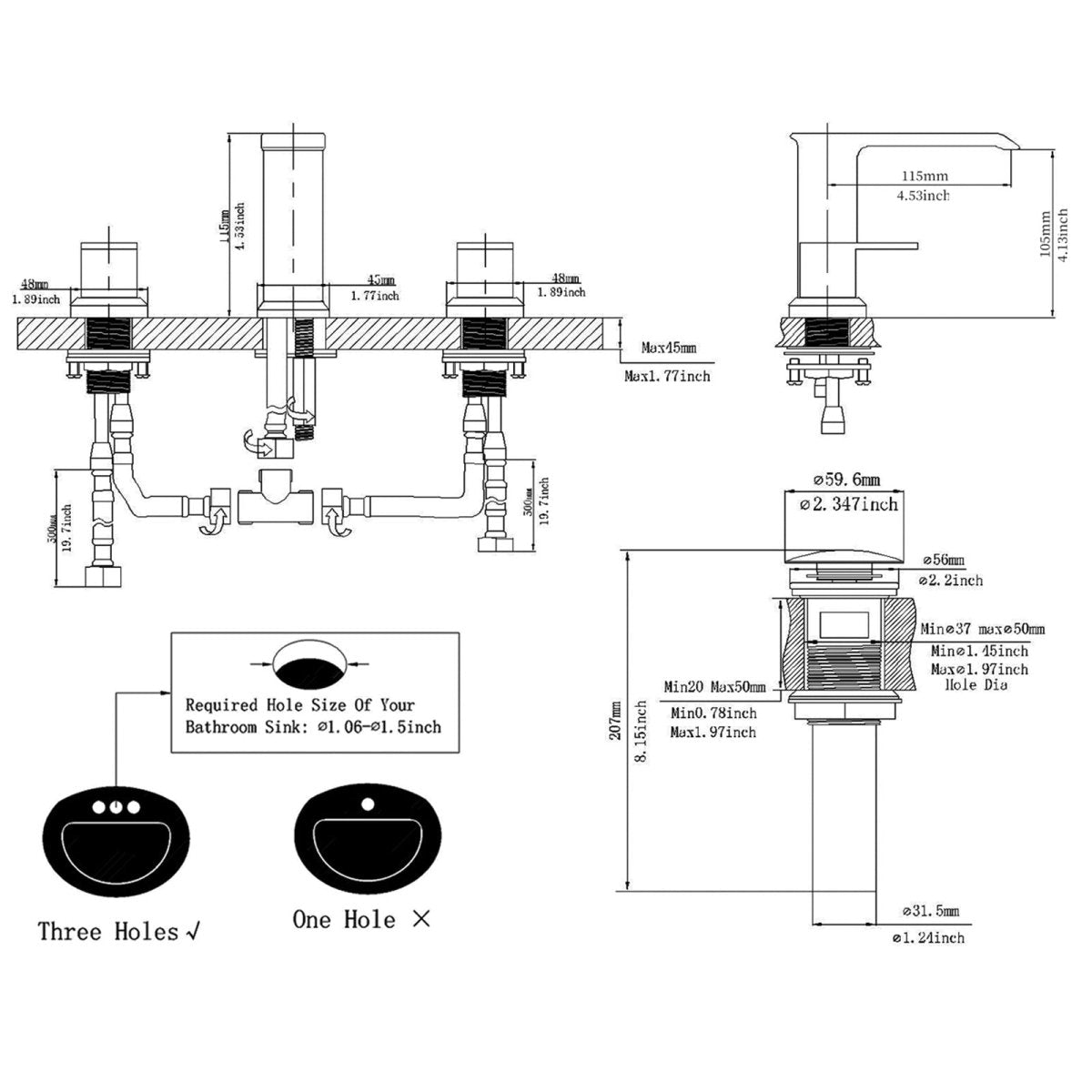 8 in Double Handle Bathroom Faucet with Drain Matte Black - buyfaucet.com