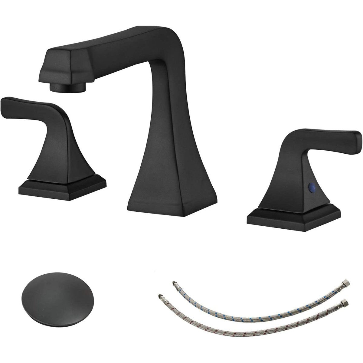 8 in Double Handle Bathroom Faucet with Drain Matte Black - buyfaucet.com