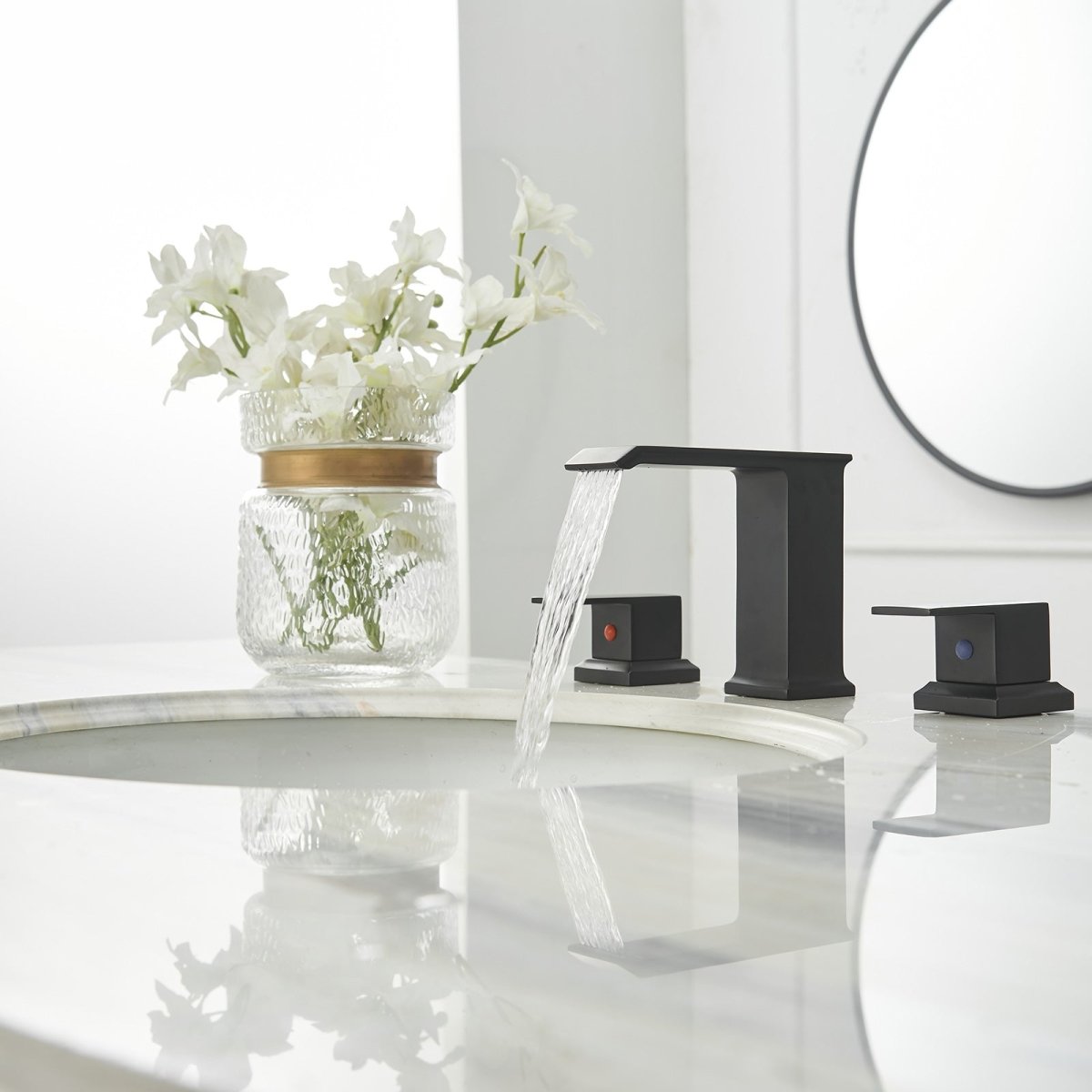 8 in Double Handle Bathroom Faucet with Drain Matte Black - buyfaucet.com