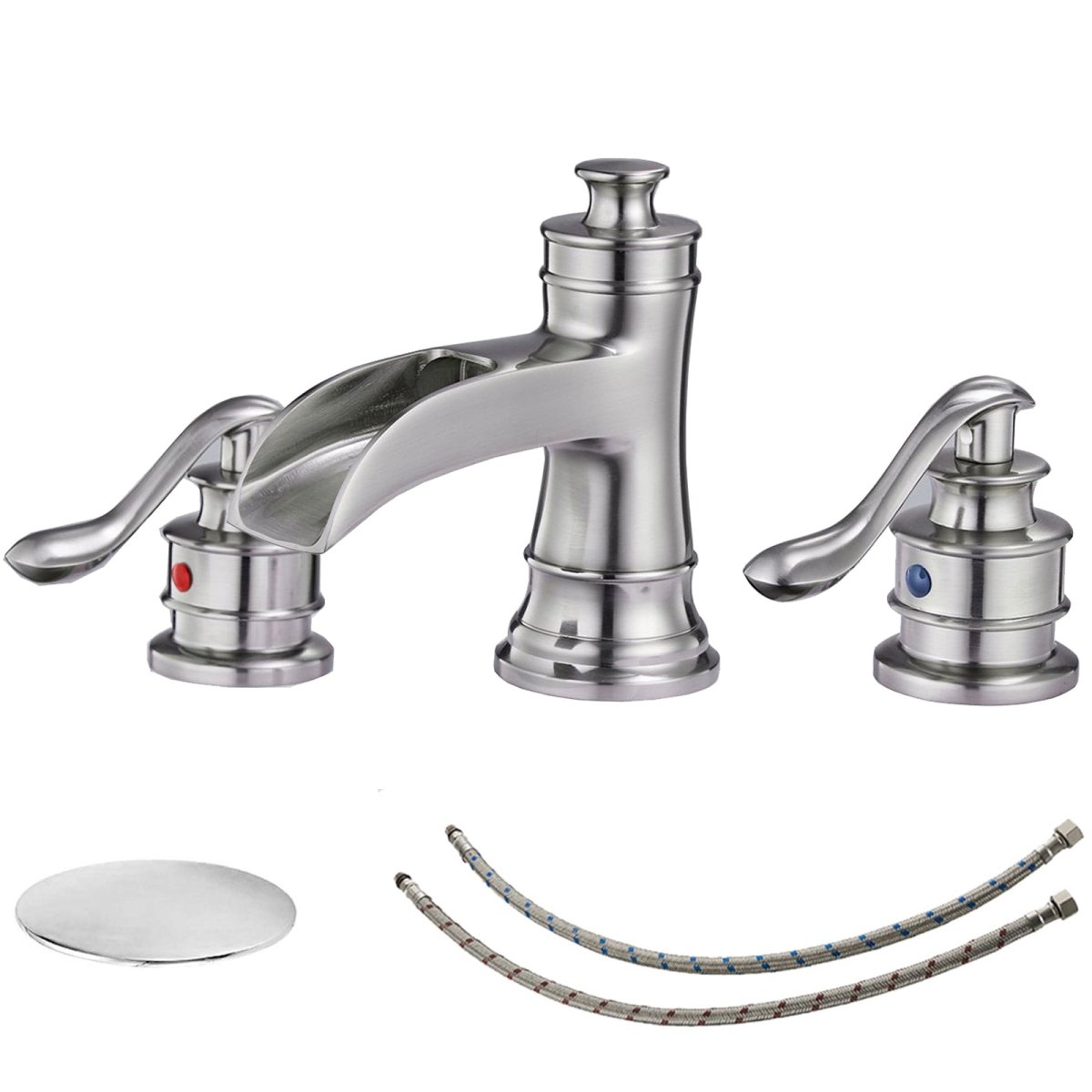 8 in Double Handle Waterfall Bathroom Faucet Brushed Nickel-1 - buyfaucet.com