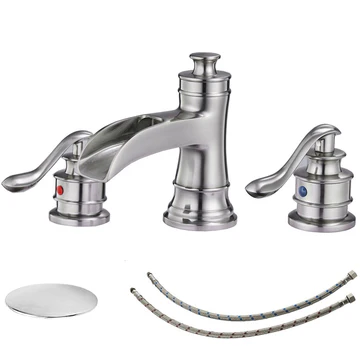 8 in Double Handle Waterfall Bathroom Faucet Brushed Nickel - buyfaucet.com