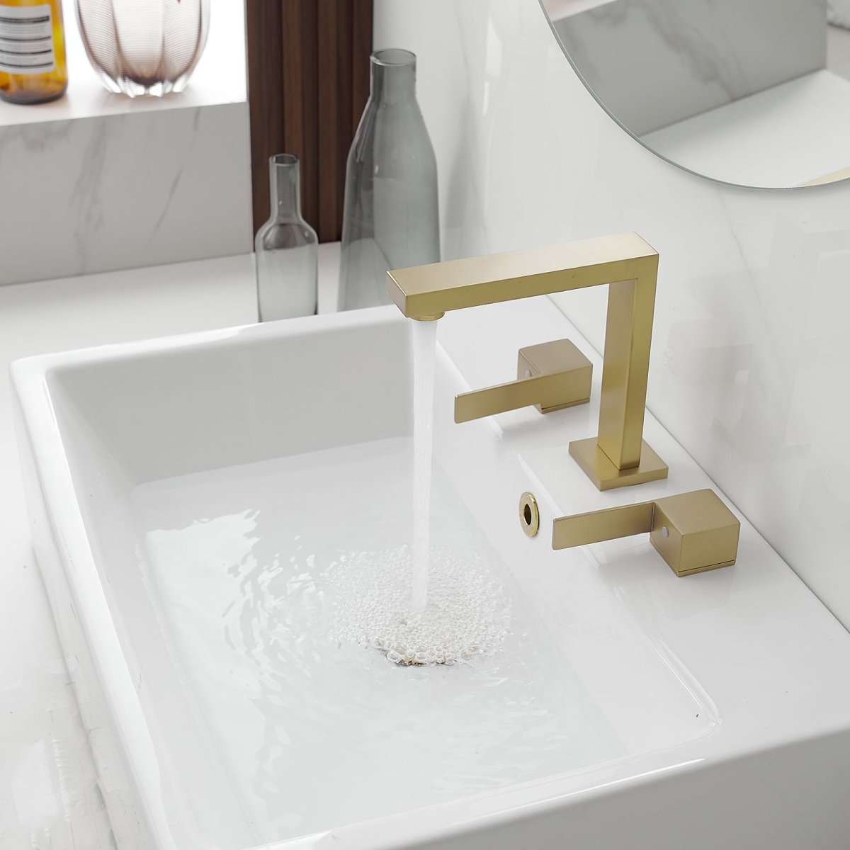 8 in. Water-Saving with Drain Kit Bathroom Faucet Gold-1 - buyfaucet.com