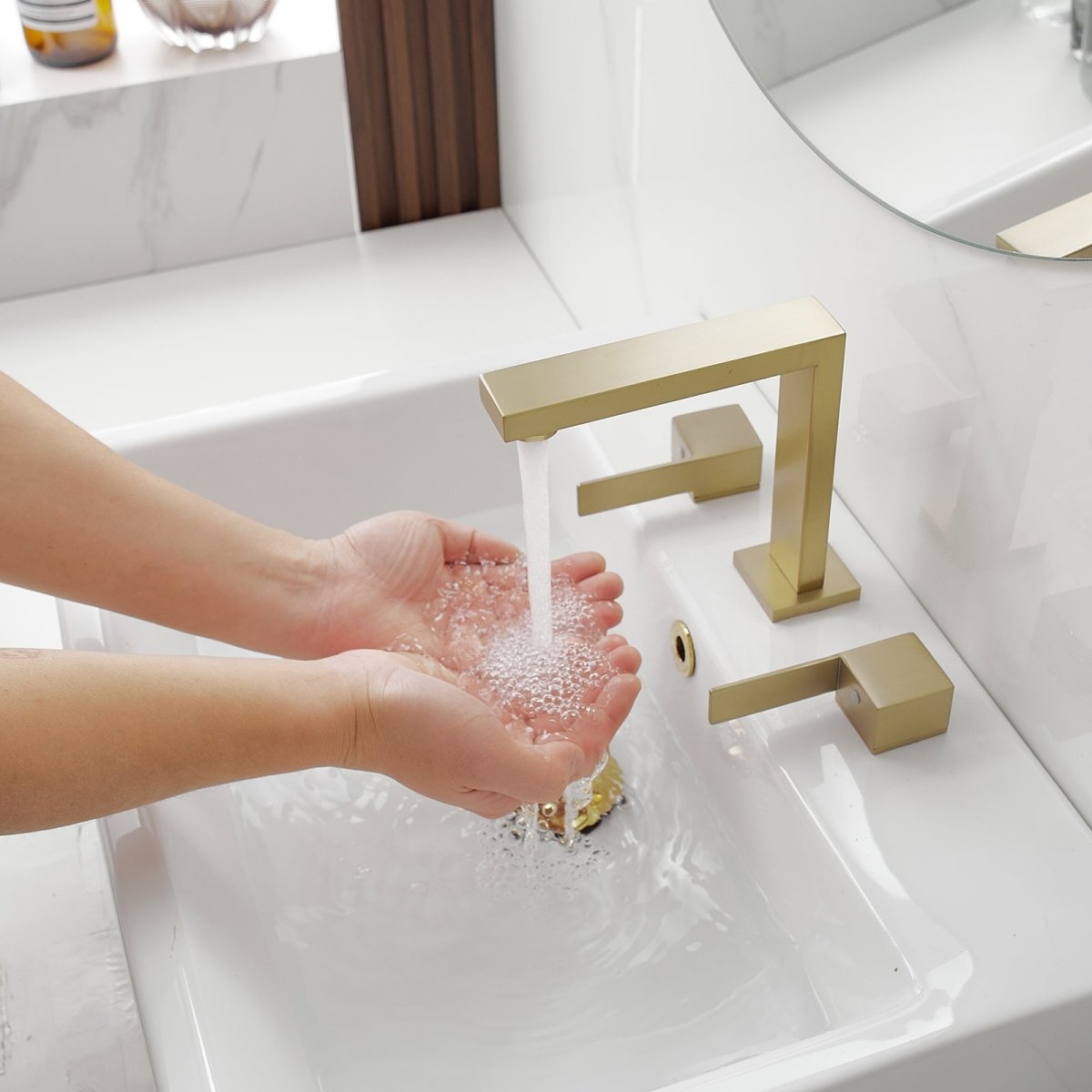 8 in. Water-Saving with Drain Kit Bathroom Faucet Gold-1 - buyfaucet.com