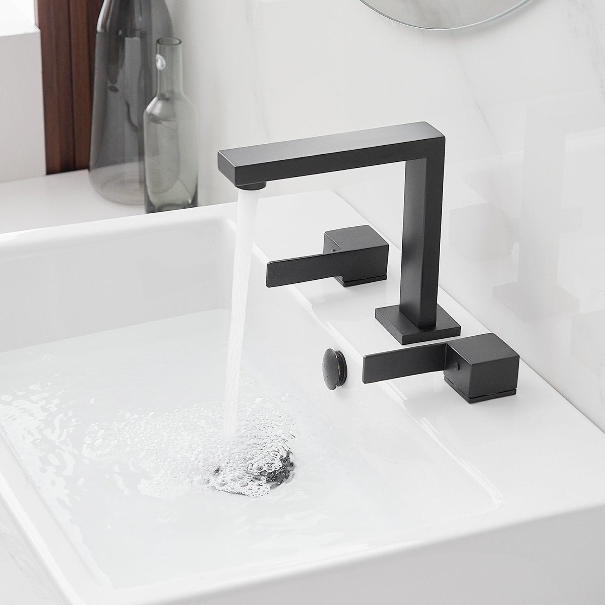 8 in. Water-Saving with Drain Kit Bathroom Faucet Matte Black - buyfaucet.com