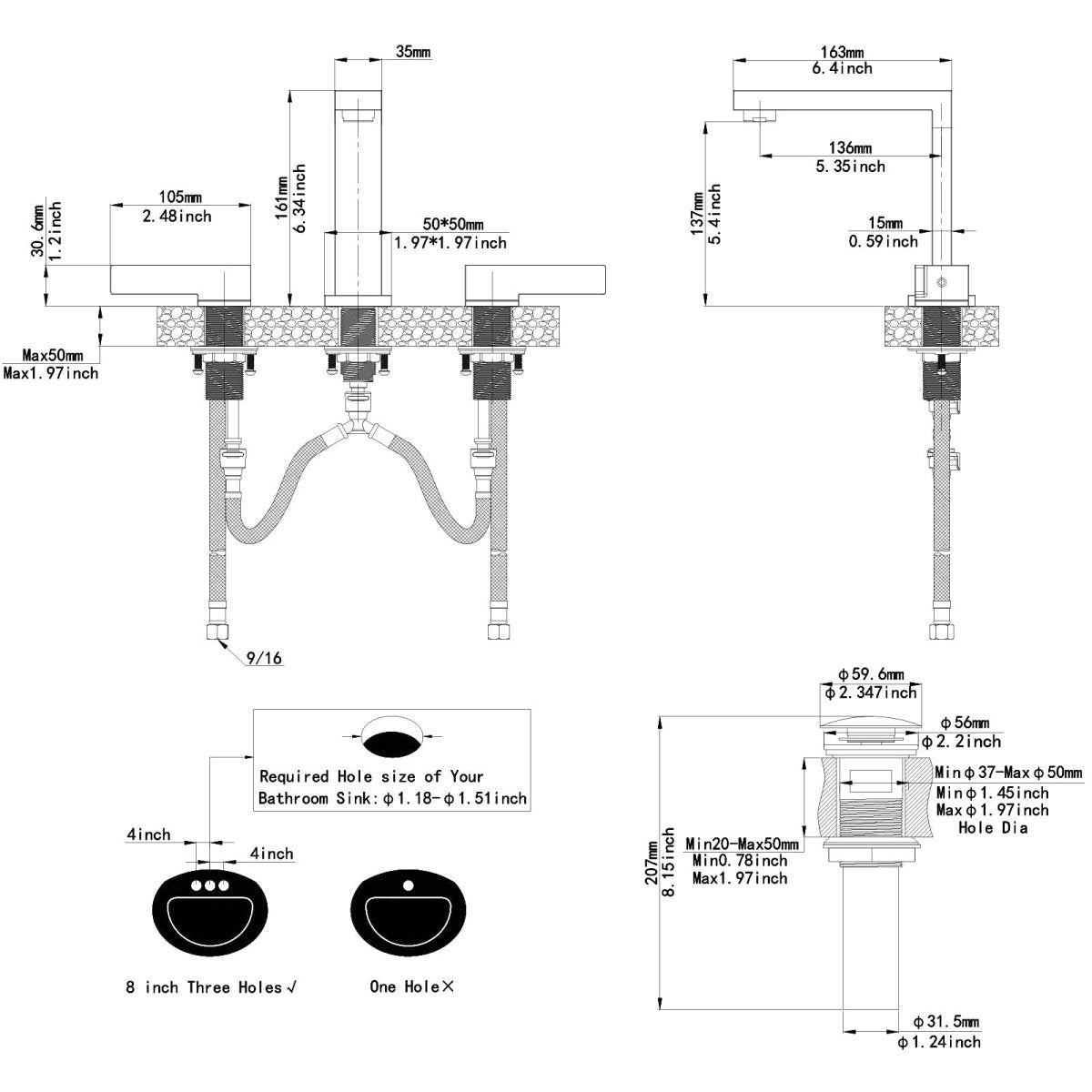 8 in. Water-Saving with Drain Kit Bathroom Faucet Matte Black - buyfaucet.com