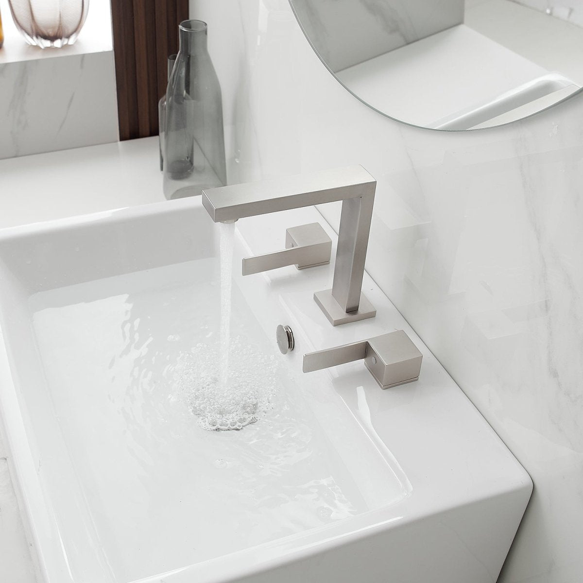 8 in. Water-Saving with Drain Kit Bathroom Faucet Nickel - buyfaucet.com