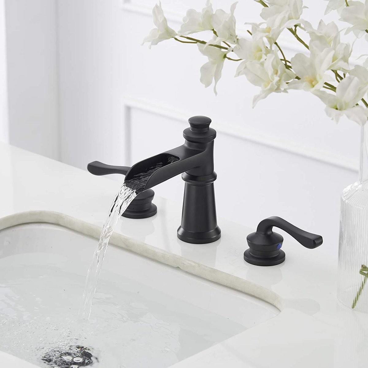 8 in Waterfall 2-Handle Bathroom Faucet Black-1 - buyfaucet.com